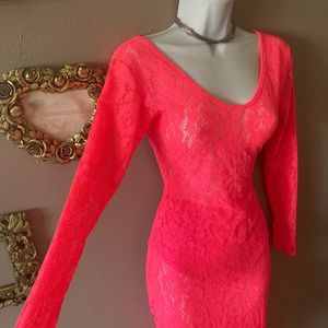 Pink lace sheer dress